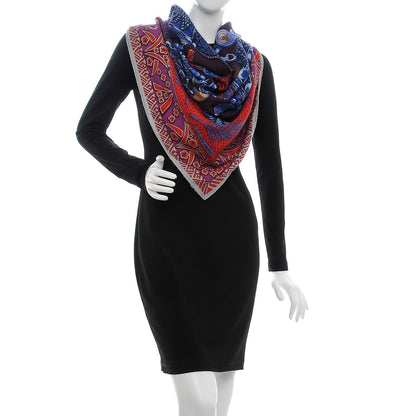 Hermes Cashmere Silk Zenobie Reine De Palmyre 140 Aubergine Bleu Dur Rouge 2 of 6