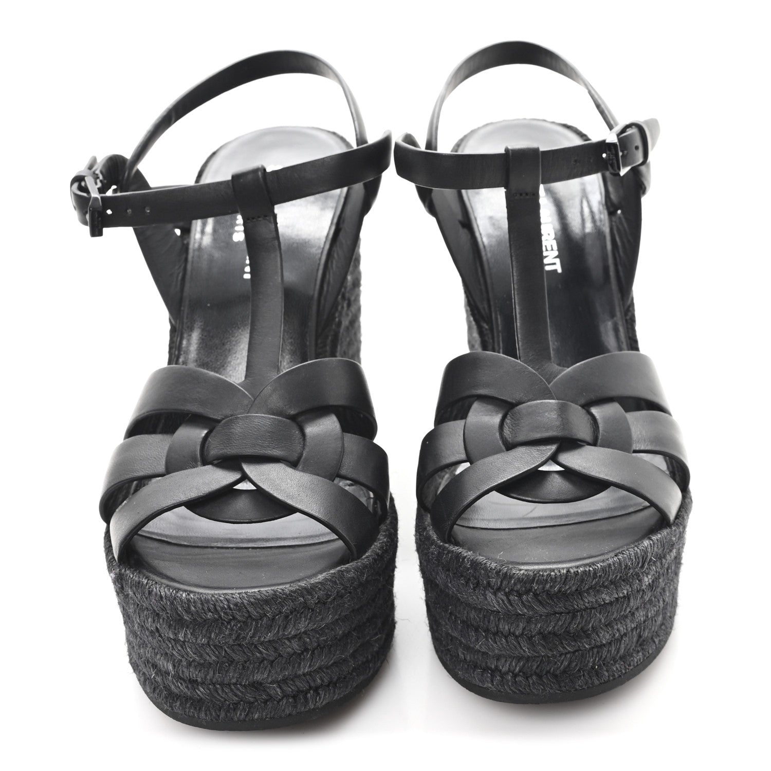 Saint Laurent Calfskin Tribute 95 Platform Espadrille Wedge Sandals 37 Black 3 of 9