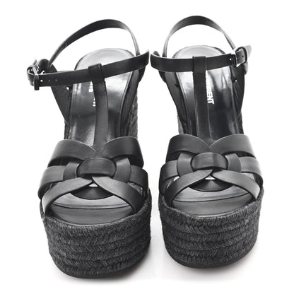Saint Laurent Calfskin Tribute 95 Platform Espadrille Wedge Sandals 37 Black 3 of 9