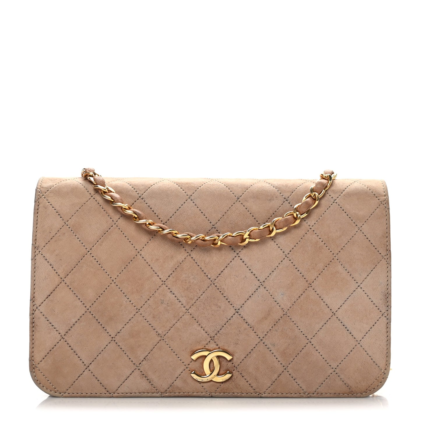 Lambskin Quilted Small Single Flap Beige