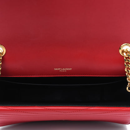 Saint Laurent Lambskin Matelasse Chevron Monogram Medium Sulpice Bag Red 3 of 4