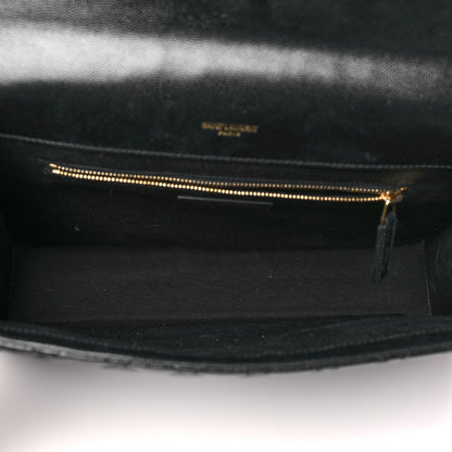Saint Laurent Grain De Poudre Textured Mixed Matelasse Large Triquilt Monogram Satchel Black 5 of 10
