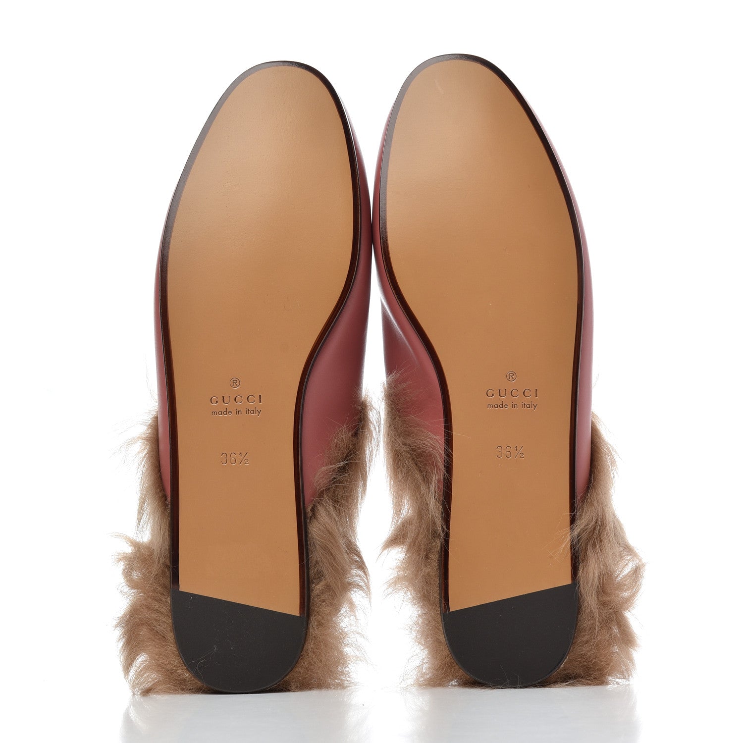 Gucci Calfskin Fur Womens Princetown Slippers 36.5 Lipstick Rose Natural 5 of 11