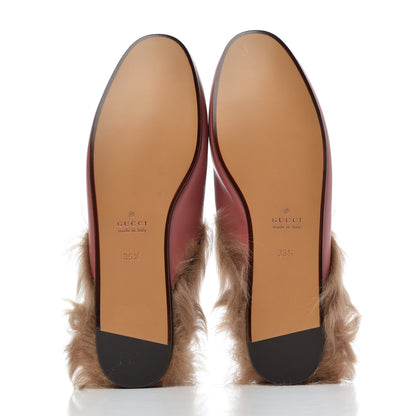 Gucci Calfskin Fur Womens Princetown Slippers 36.5 Lipstick Rose Natural 5 of 11