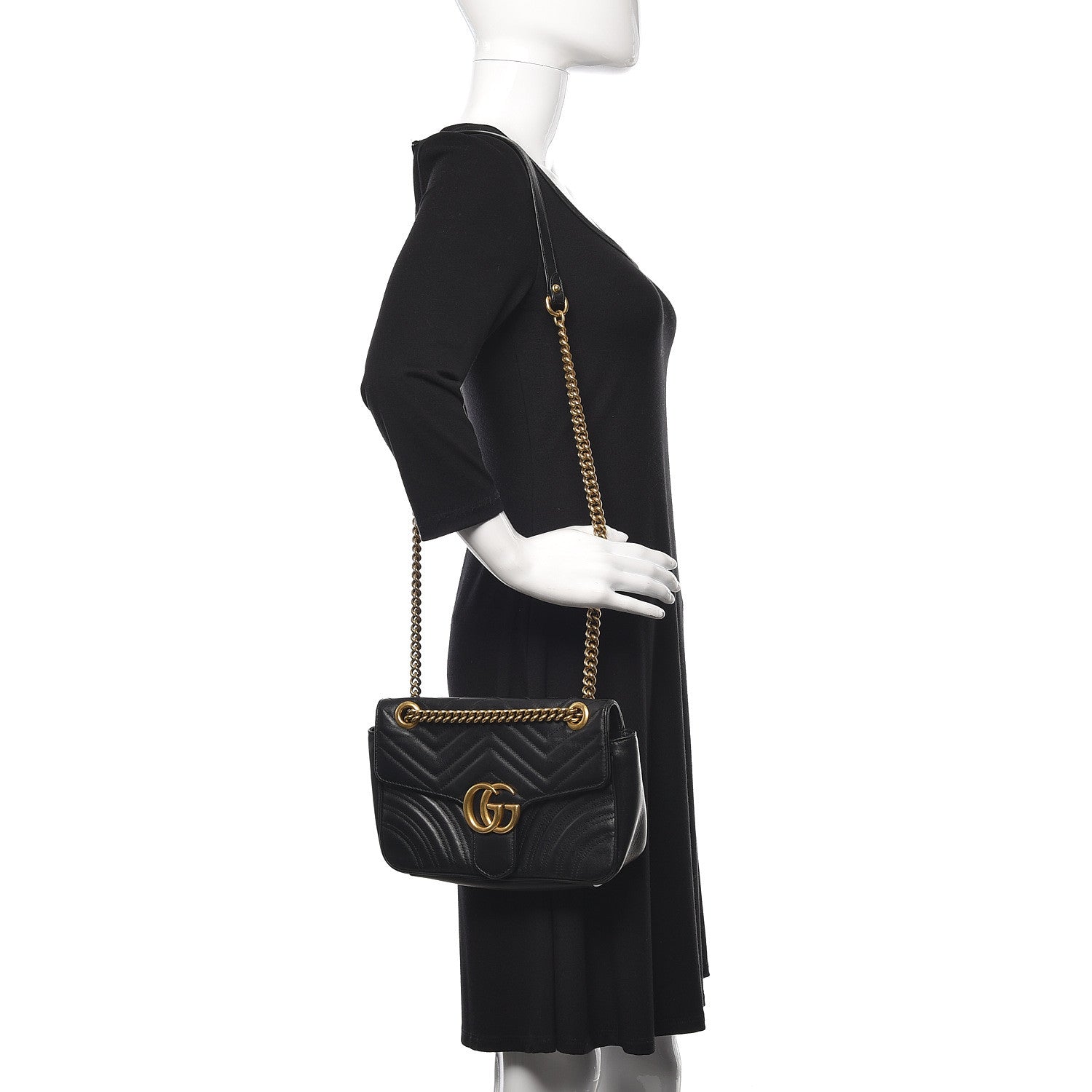Gucci Calfskin Matelasse Small GG Marmont Shoulder Bag Black 2 of 13