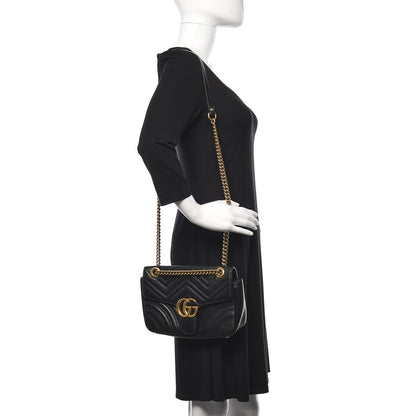 Gucci Calfskin Matelasse Small GG Marmont Shoulder Bag Black 2 of 13