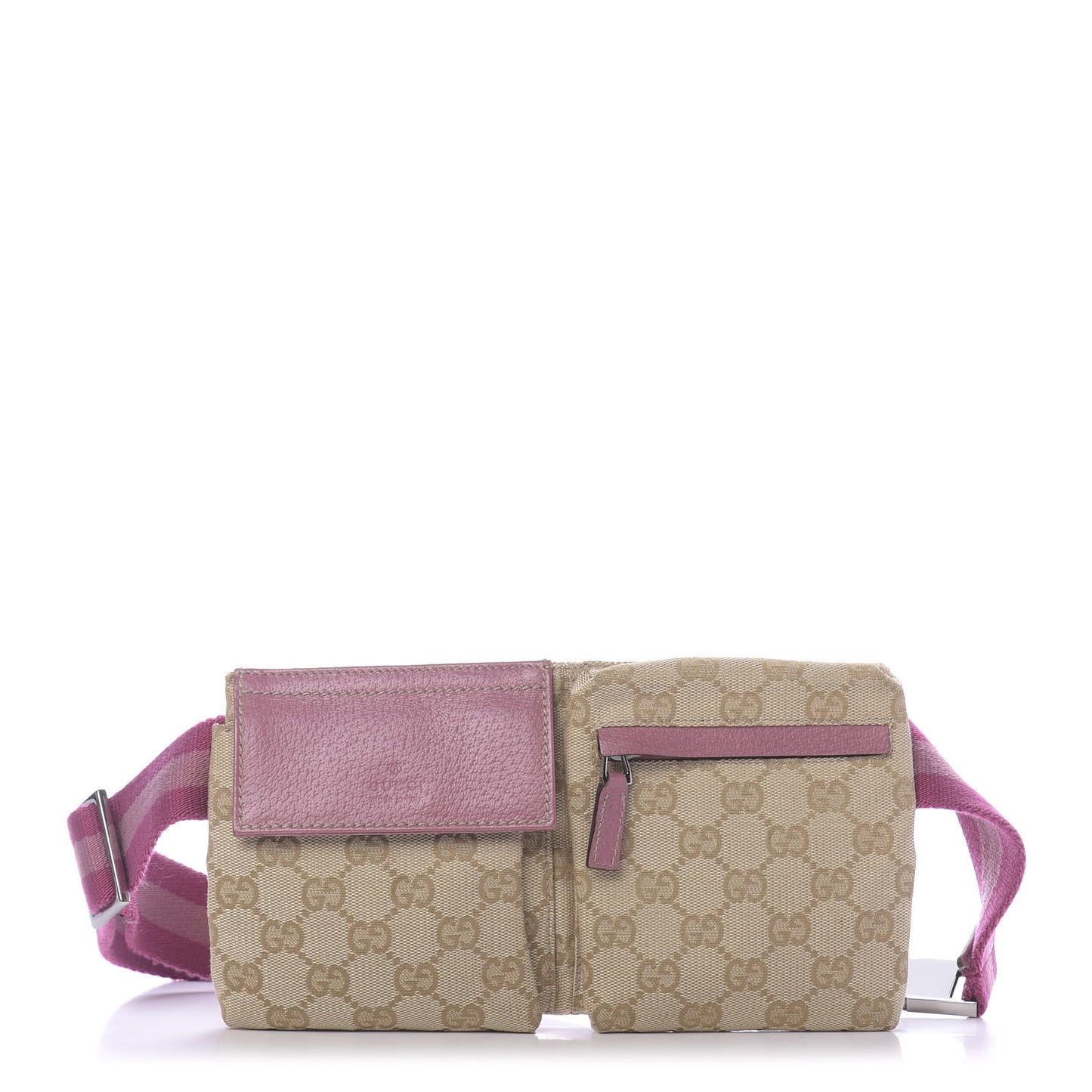 GG Monogram Web Double Pocket Belt Bag Pink