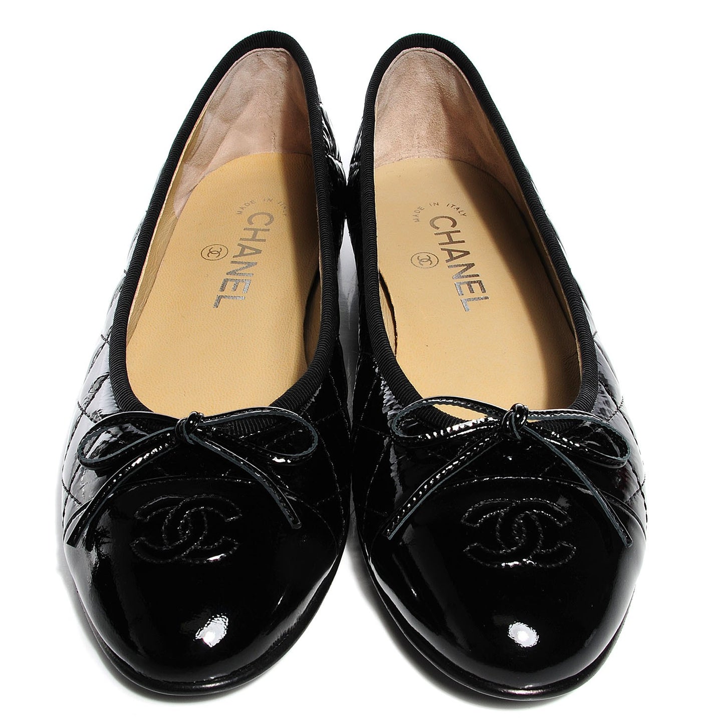 Patent Quilted Cap Toe Ballerina Flats 39 Black