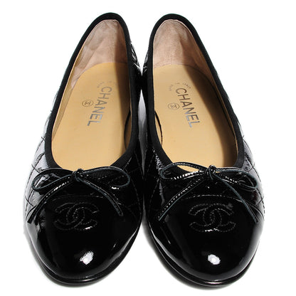 Chanel Patent Quilted Cap Toe Ballerina Flats 39 Black 2 of 8