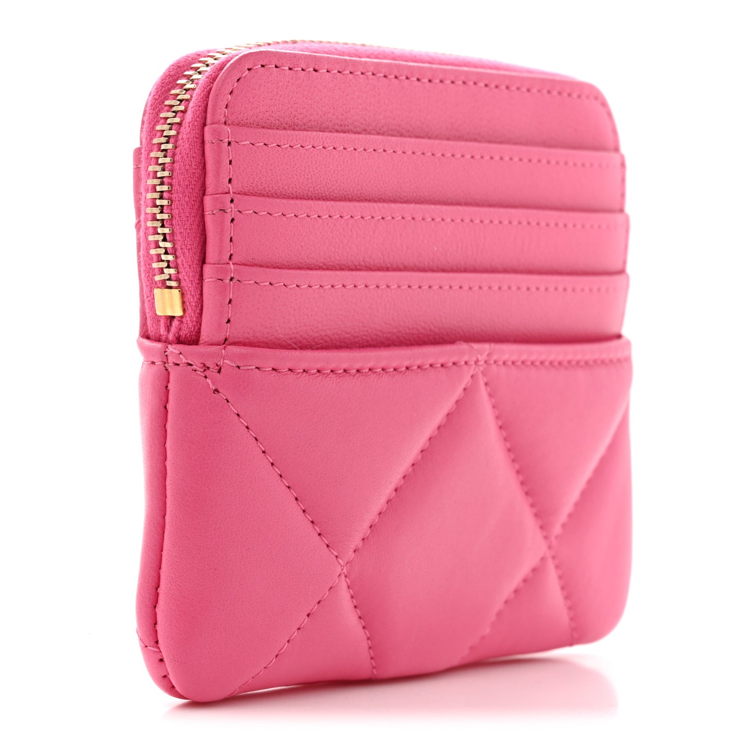 Quilted Chanel 19 Zip Card Holder Wallet Pink