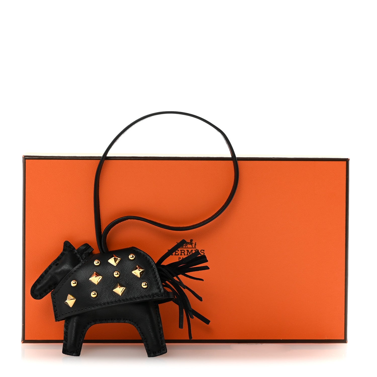 Hermes Milo Lambskin Studded Grigri Rodeo Robeo Rock Horse Bag Charm PM Black 5 of 5