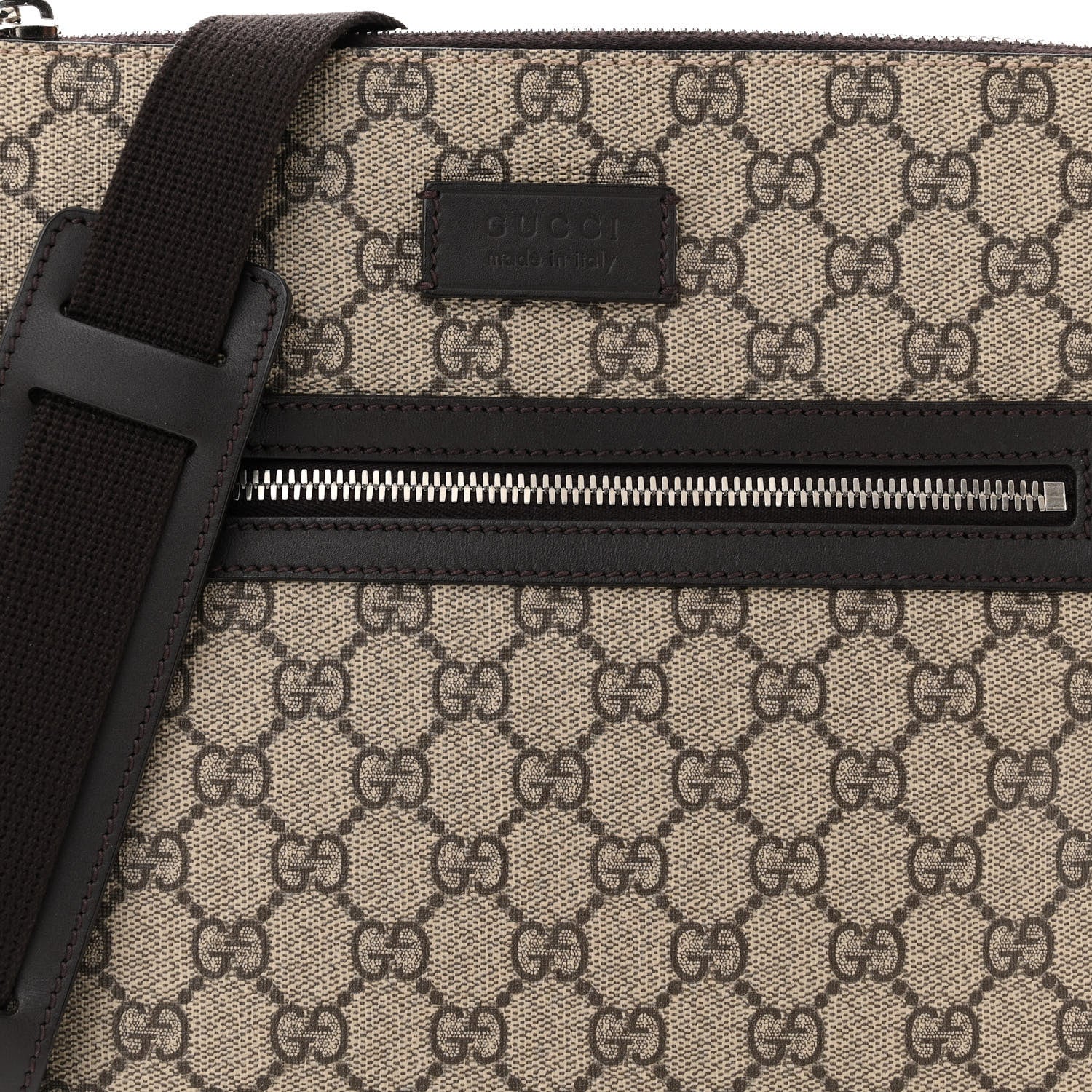 Gucci GG Supreme Monogram Selleria Calfskin Small Flat Messenger Bag Beige Ebony Cocoa Marrone Scuro 8 of 10