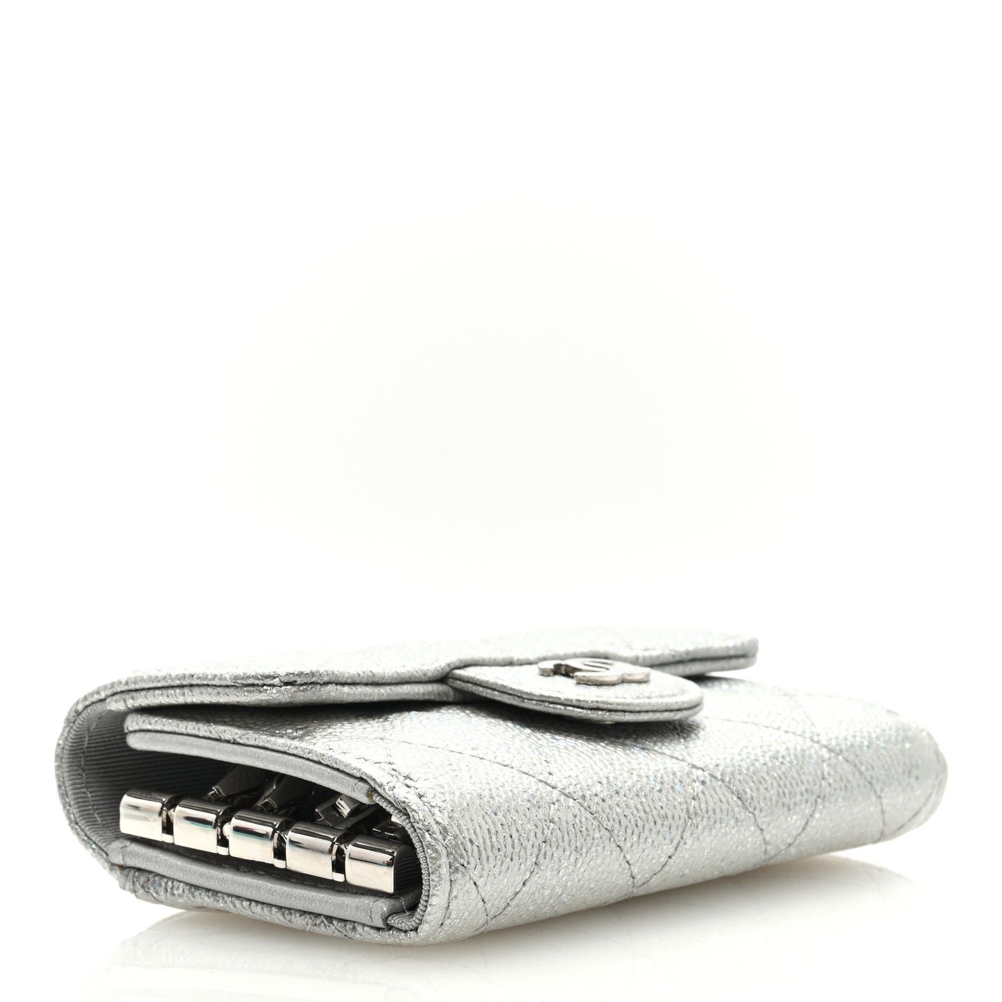 Metallic Caviar Quilted Classic 4 Key Holder Wallet Silver