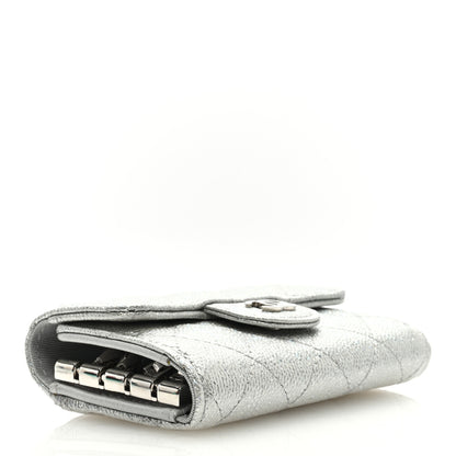 Chanel Metallic Caviar Quilted Classic 4 Key Holder Wallet Silver 4 of 7
