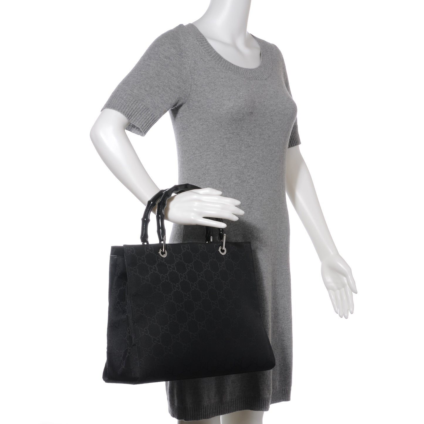 Nylon Monogram Bamboo Handle Bag Black