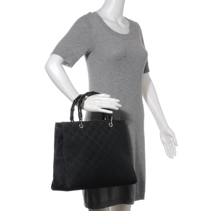 Gucci Nylon Monogram Bamboo Handle Bag Black 2 of 7