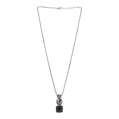 David Yurman Sterling Silver Diamond Hematine Onyx Chiclet Drop Necklace 3 of 5