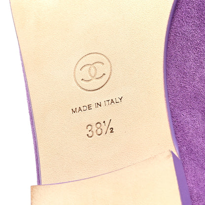 Chanel Suede Cap Toe CC Ballerina Flats 38.5 Purple Dark Purple 7 of 9