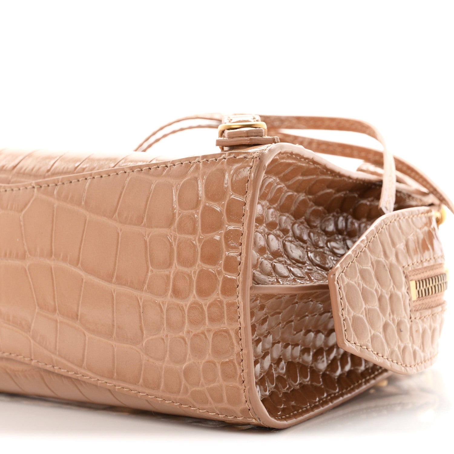 Balenciaga Shiny Supple Calfskin Crocodile Embossed Neo Classic Gold Hardware Mini City Nude Beige 9 of 9