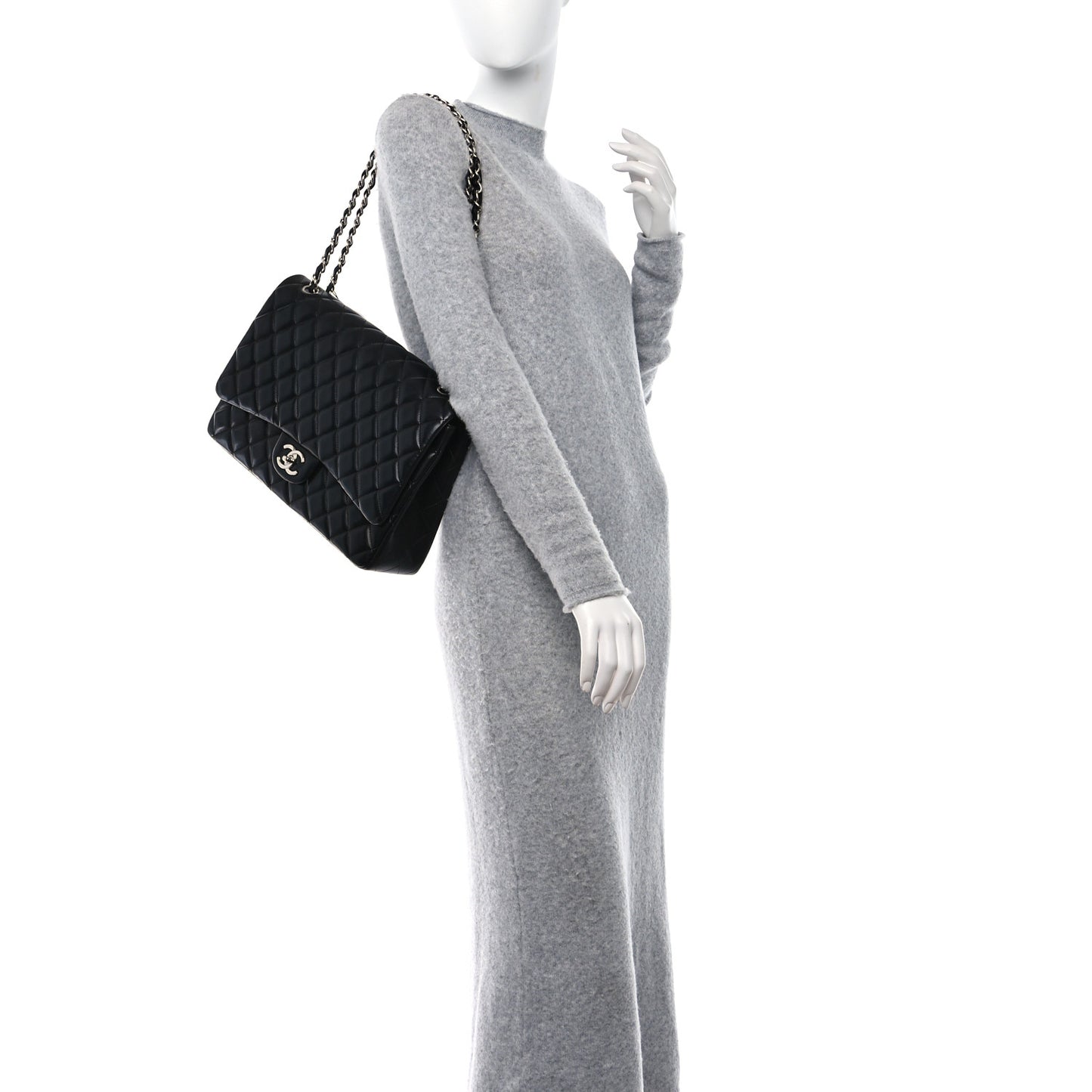 Lambskin Quilted Maxi Double Flap Black
