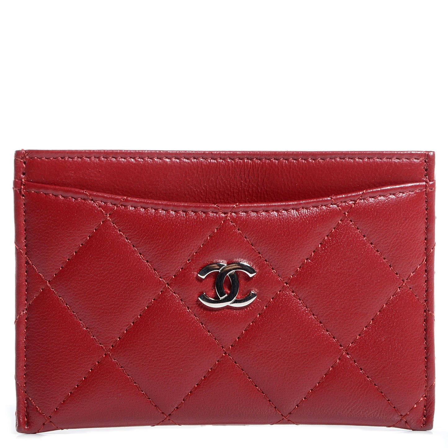 Lambskin Quilted Card Holder Red