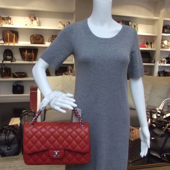 Lambskin Quilted Jumbo Flap Red 12C