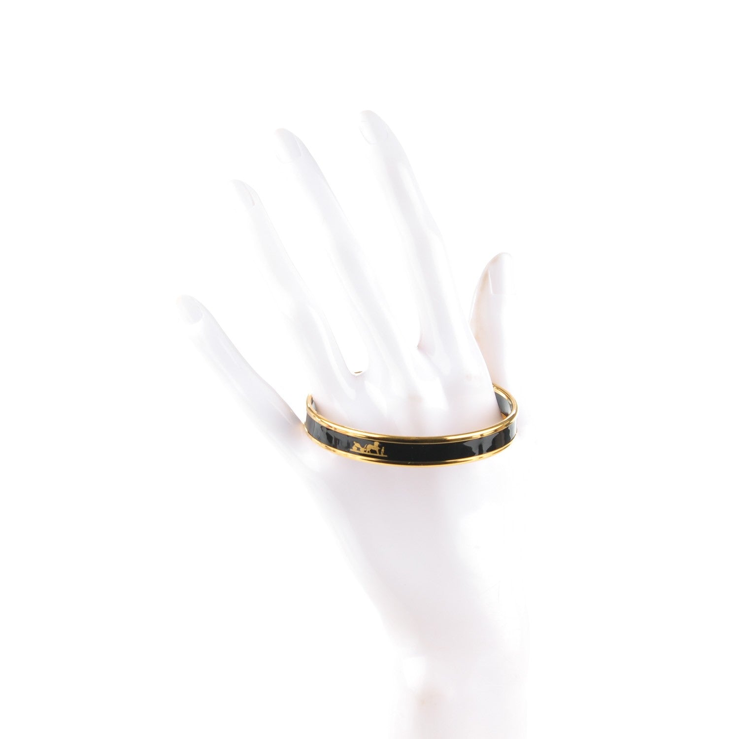 Hermes Enamel Printed Narrow Caleche Bracelet 65 Black 2 of 5