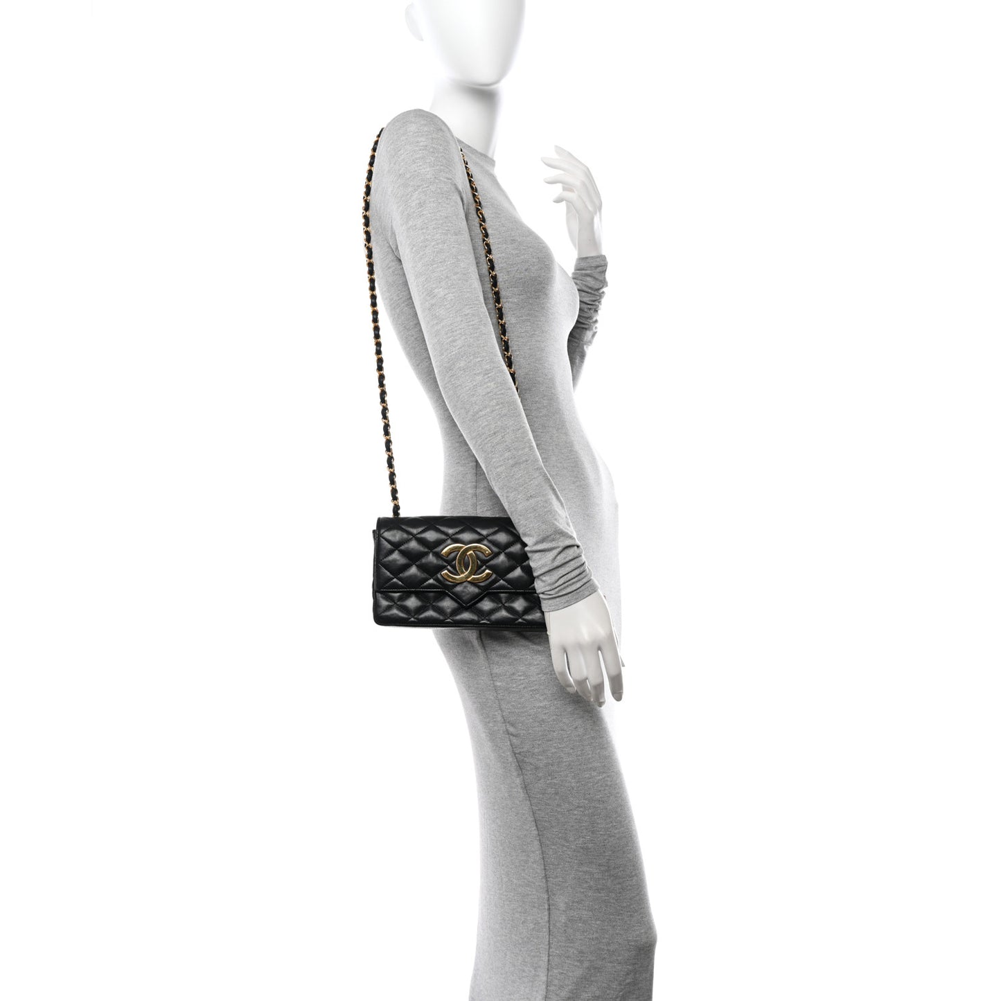 Lambskin Quilted Single Flap Black