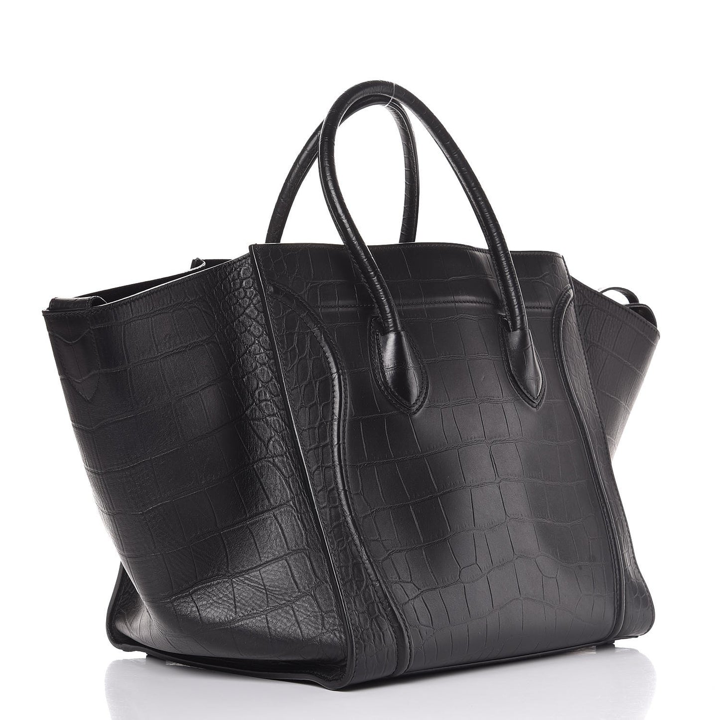 Crocodile Embossed Calfskin Large Phantom Luggage Black