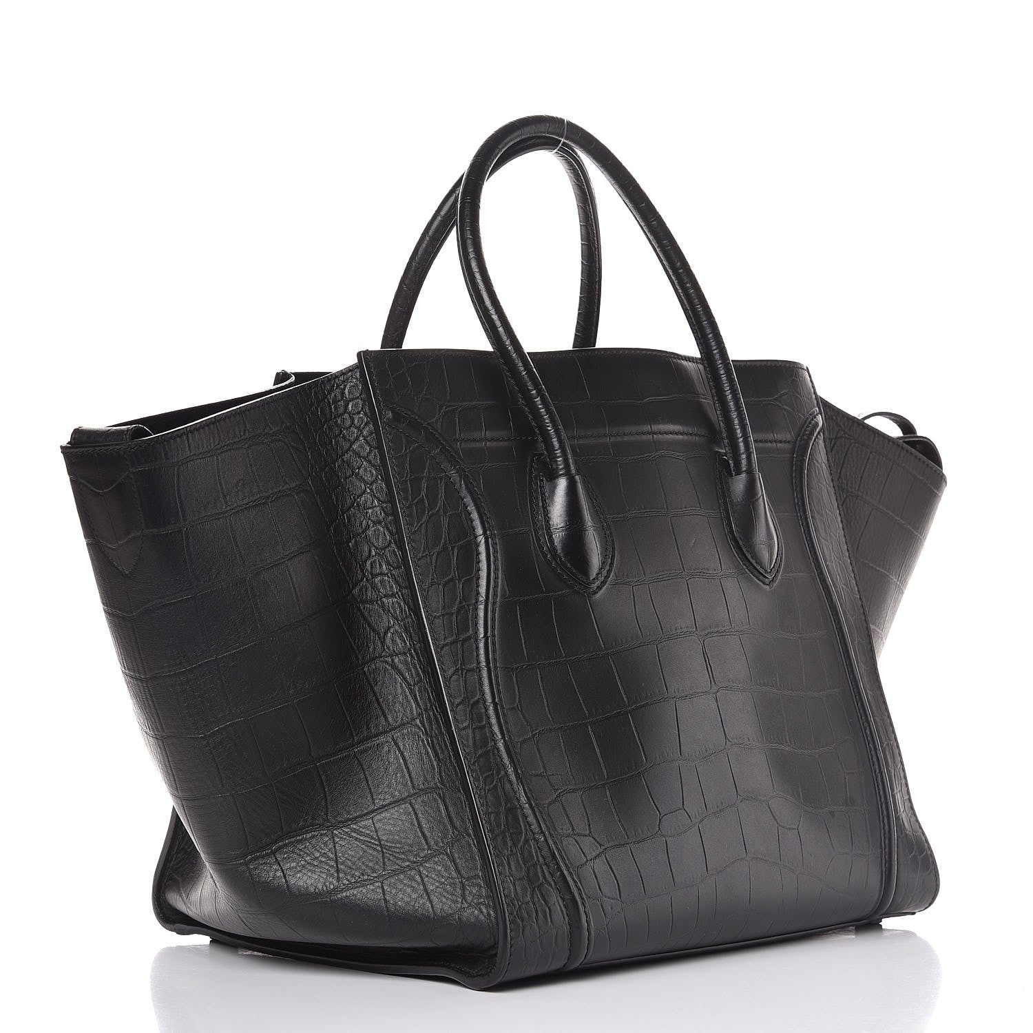 Celine Crocodile Embossed Calfskin Large Phantom Luggage Black 3 of 8