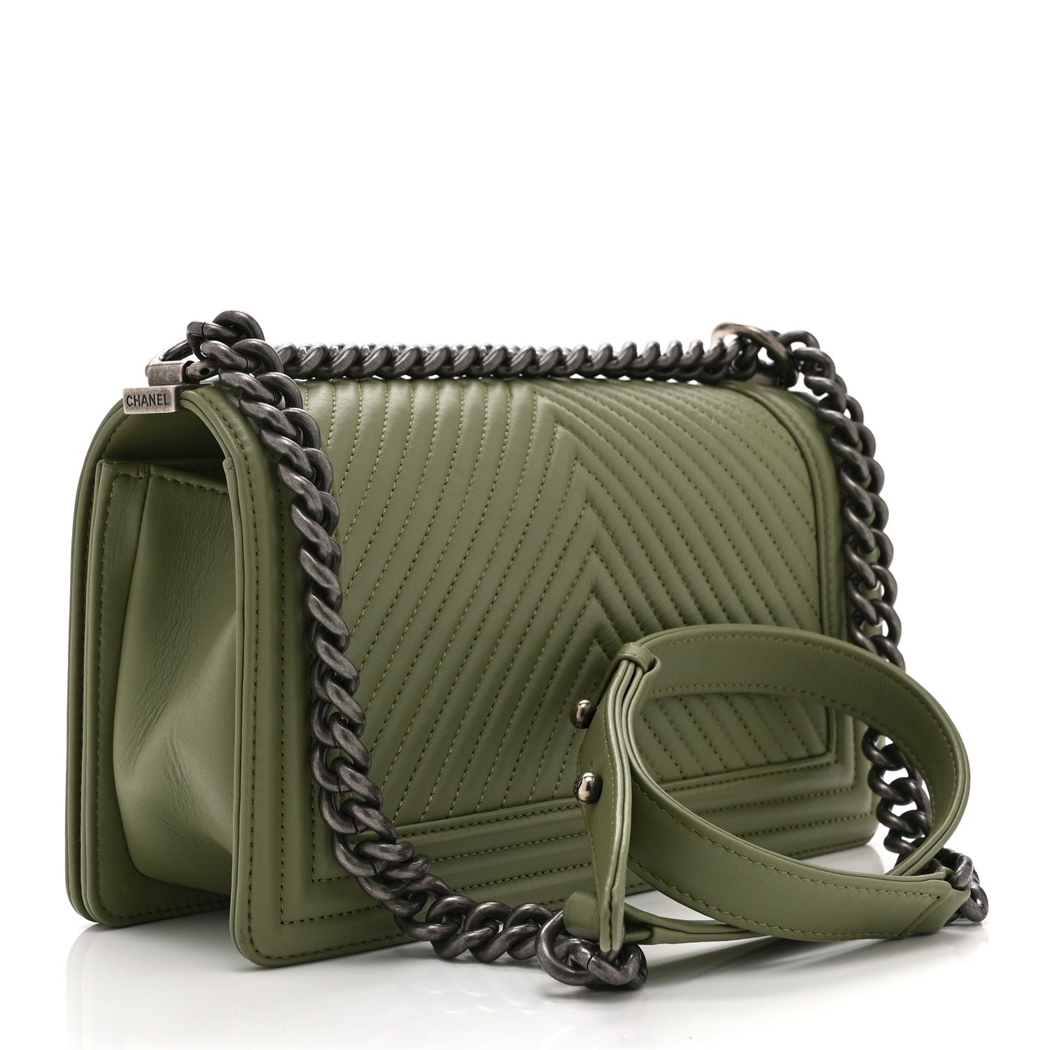 Chanel Calfskin Chevron Quilted Medium Boy Flap Green 3 of 10