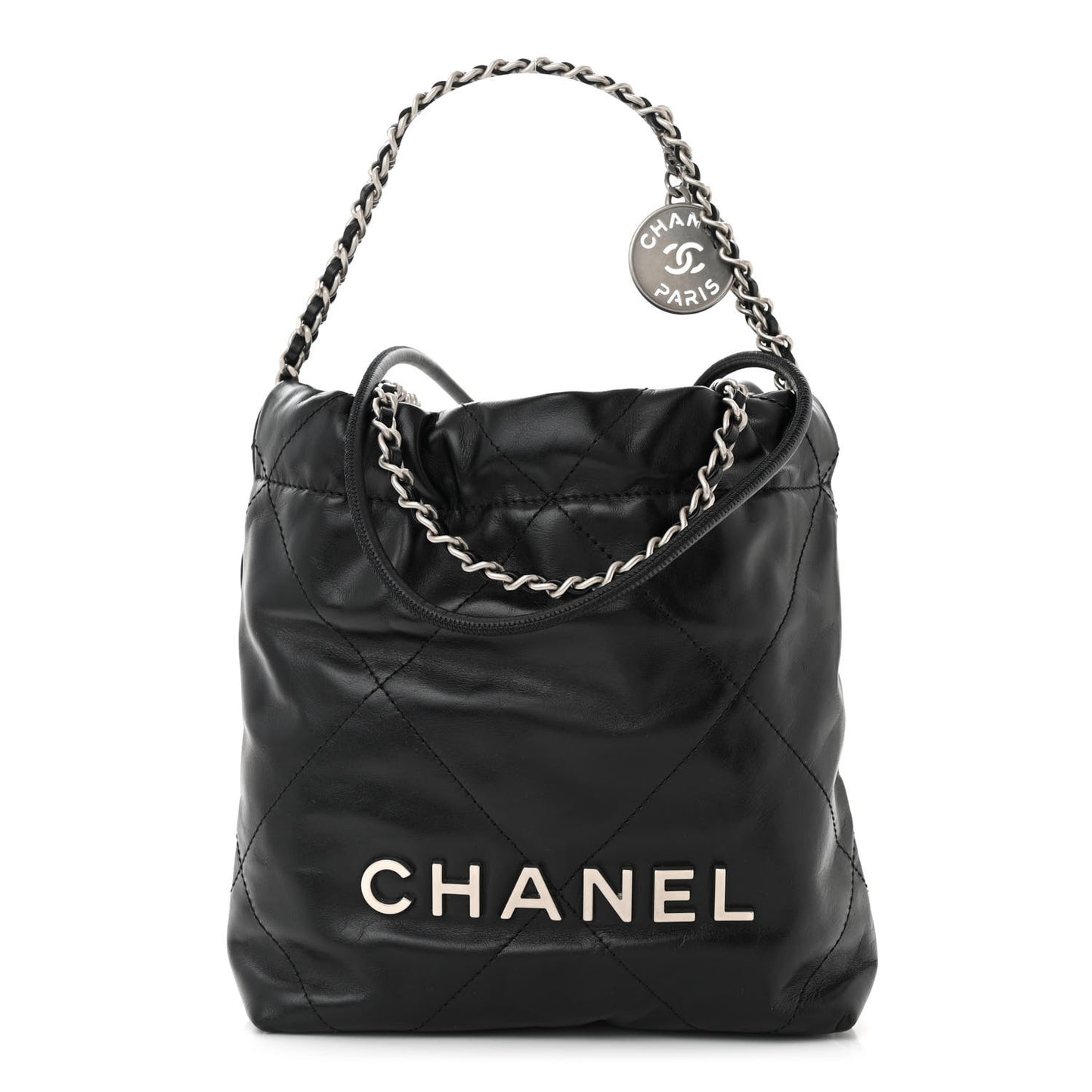 Shiny Calfskin Quilted Mini Chanel 22 Black