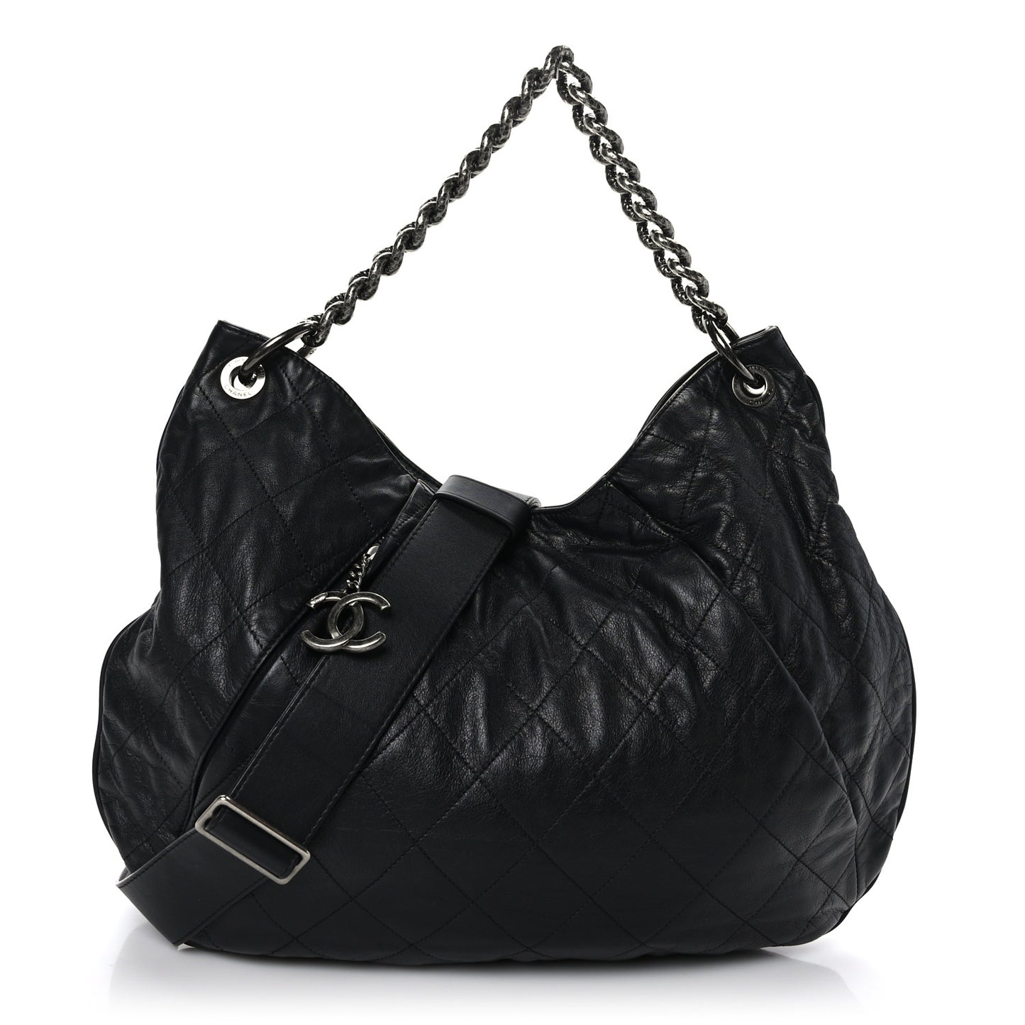 Calfskin Coco Pleats Hobo Black