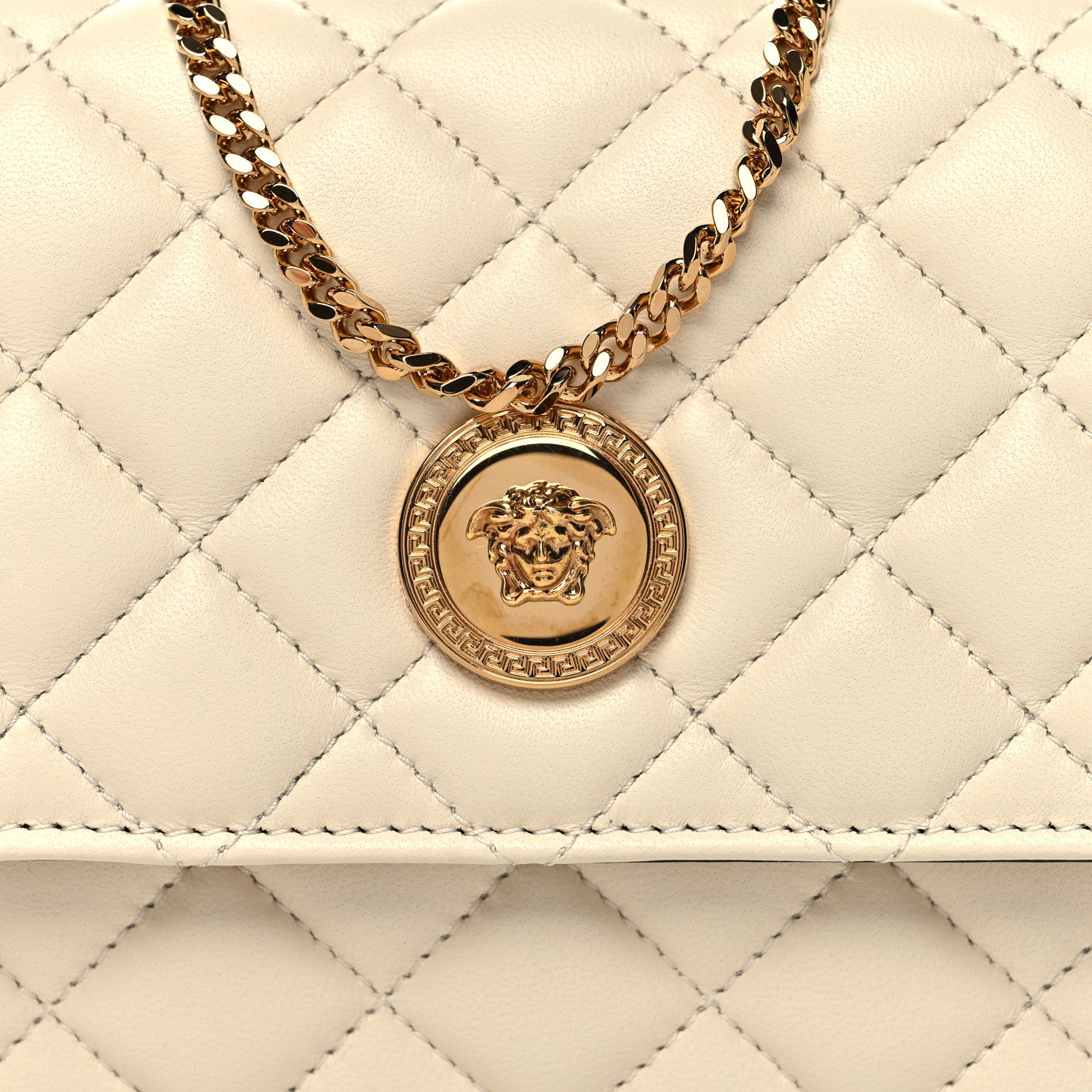 Versace Lambskin Quilted Medusa Wallet on Chain Crossbody Beige 7 of 9
