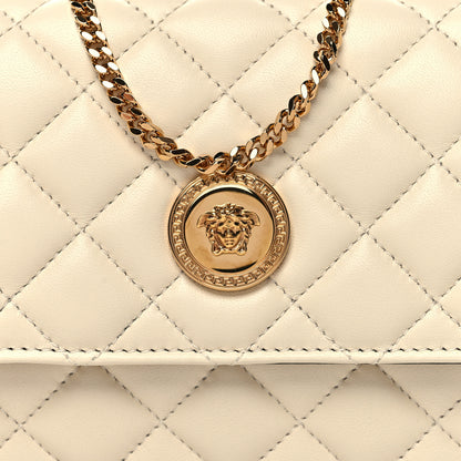 Versace Lambskin Quilted Medusa Wallet on Chain Crossbody Beige 7 of 9