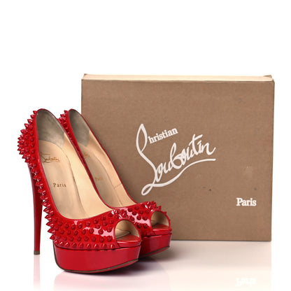 Christian Louboutin Patent Lady Peep Spikes VIP 150 Pumps 41 Red 10 of 10