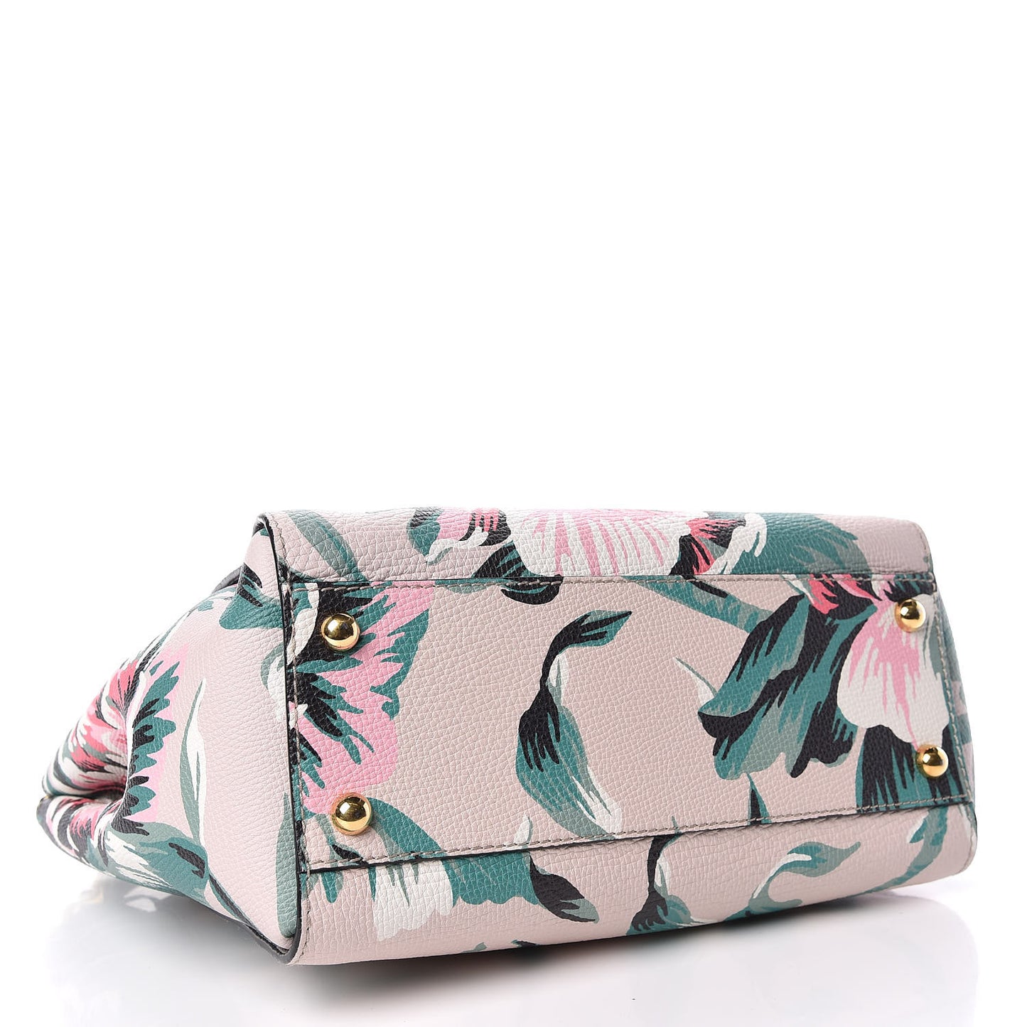 Soft Grain Calfskin Floral Print Medium Buckle Tote Natural Emerald Green