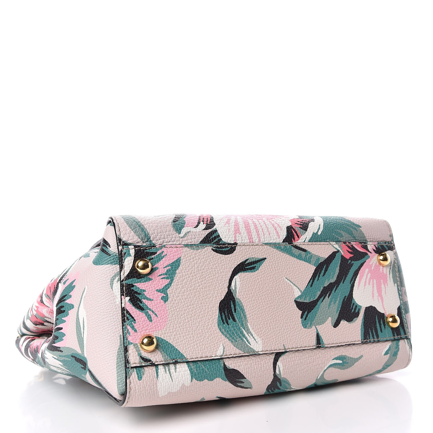 Burberry Soft Grain Calfskin Floral Print Medium Buckle Tote Natural Emerald Green 4 of 11