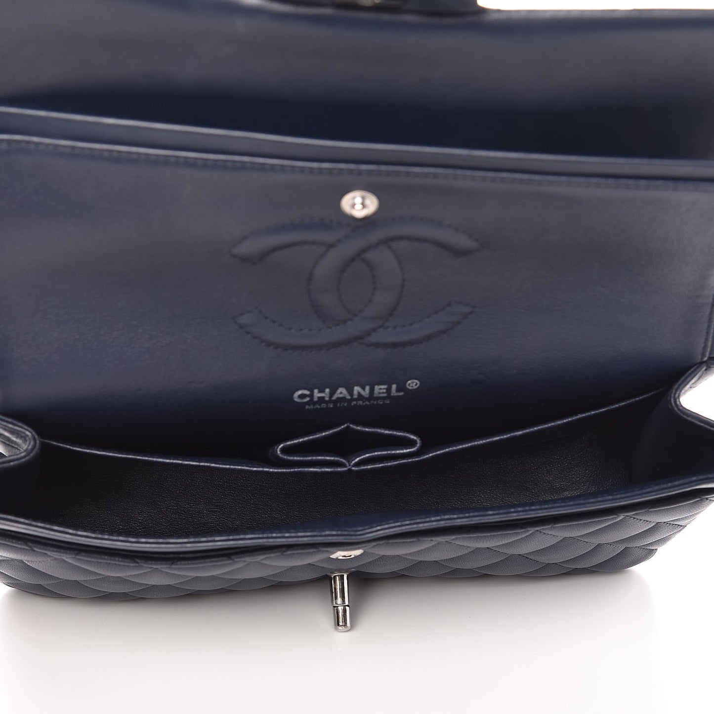 Lambskin Quilted Medium Double Flap Dark Blue
