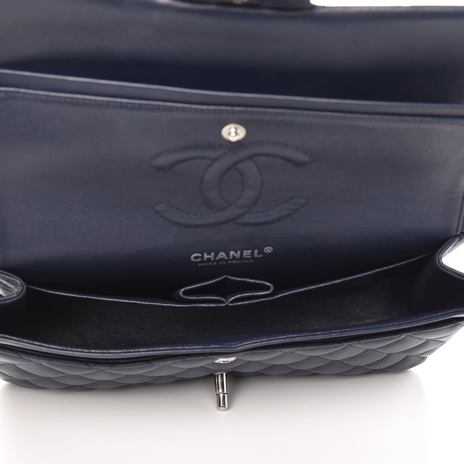 Chanel Lambskin Quilted Medium Double Flap Dark Blue 6 of 11