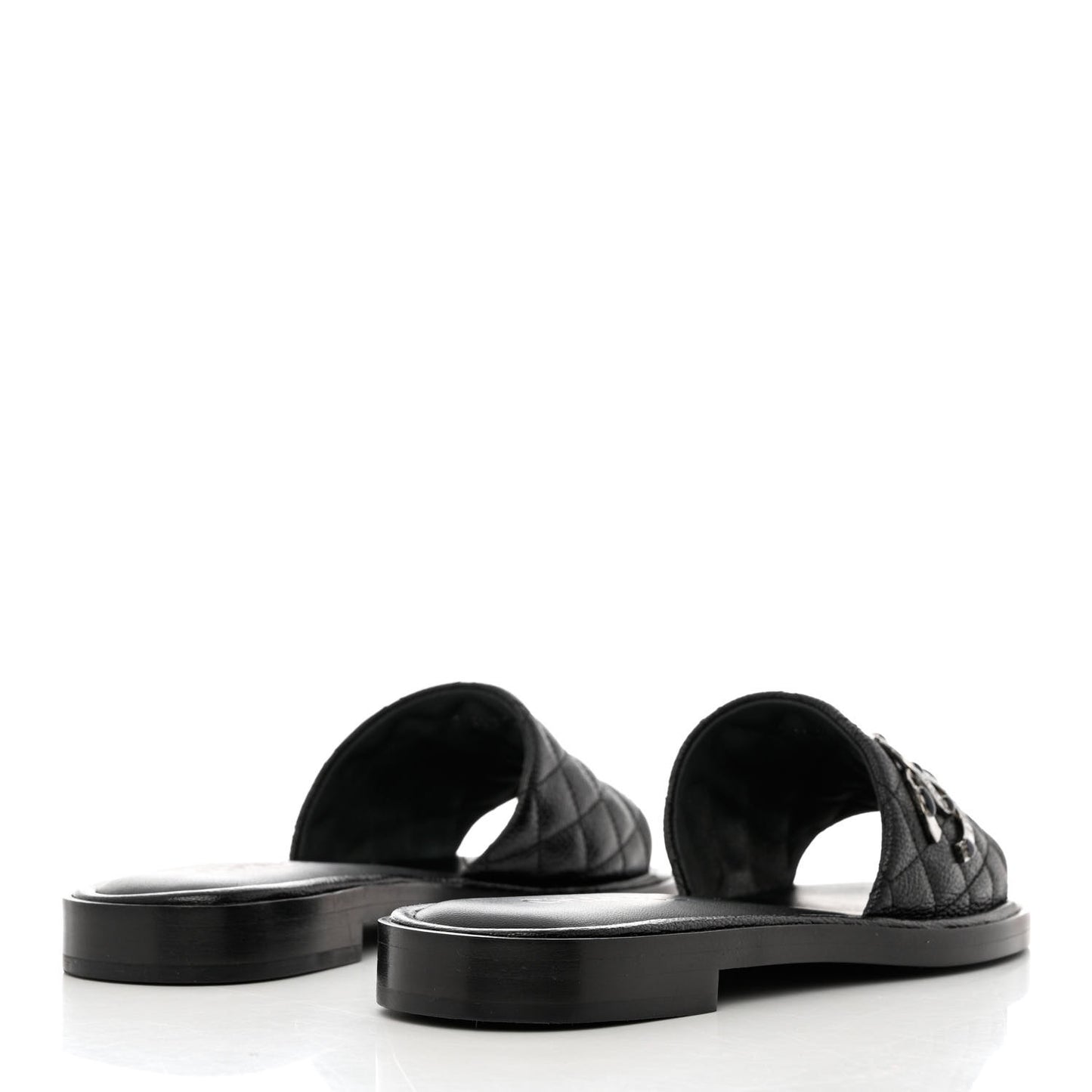 Shiny Goatskin Quilted CC Mules Sandals 38.5 Black