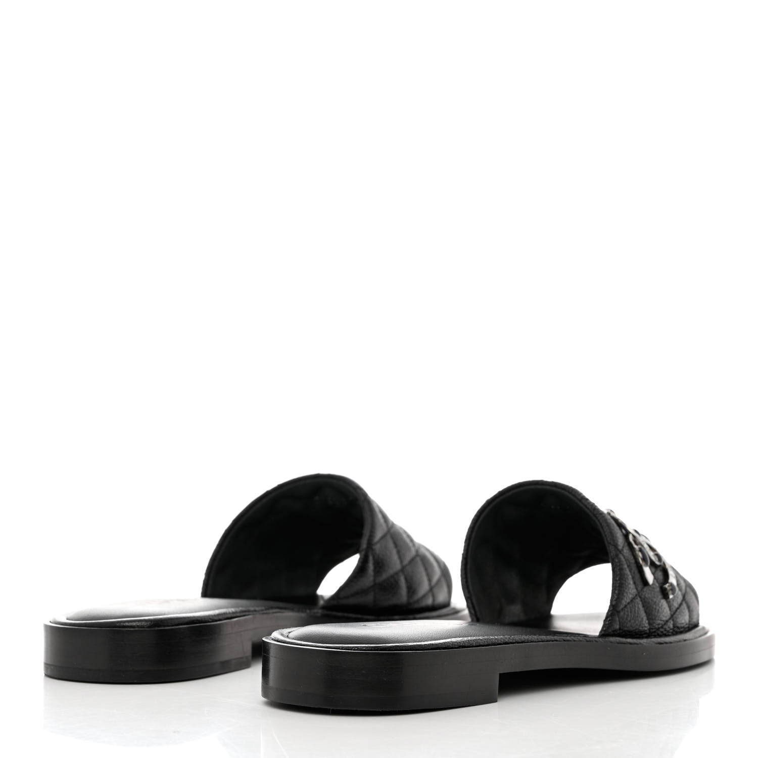 Chanel Shiny Goatskin Quilted CC Mules Sandals 38.5 Black 4 of 10