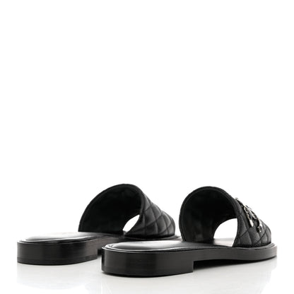 Chanel Shiny Goatskin Quilted CC Mules Sandals 38.5 Black 4 of 10
