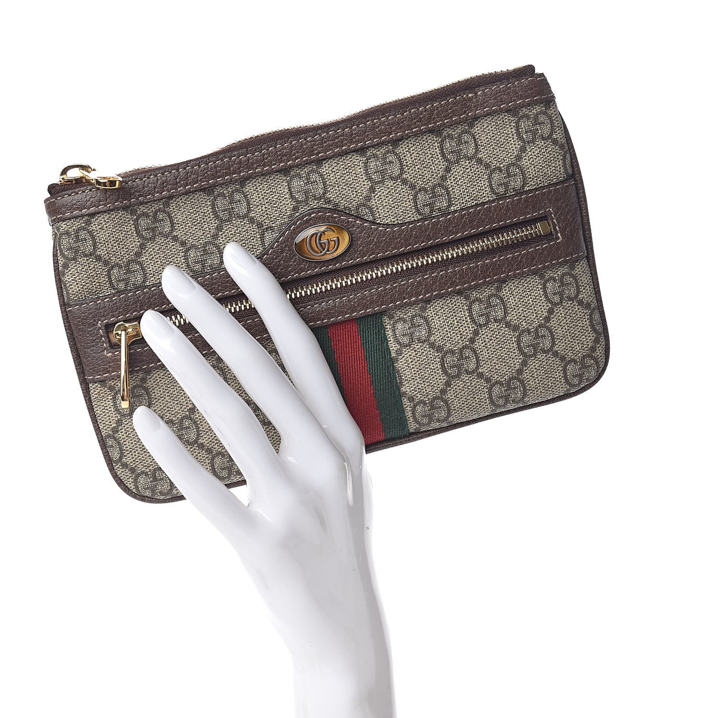 GG Supreme Monogram Web Small Ophidia Pouch Clutch Beige New Acero