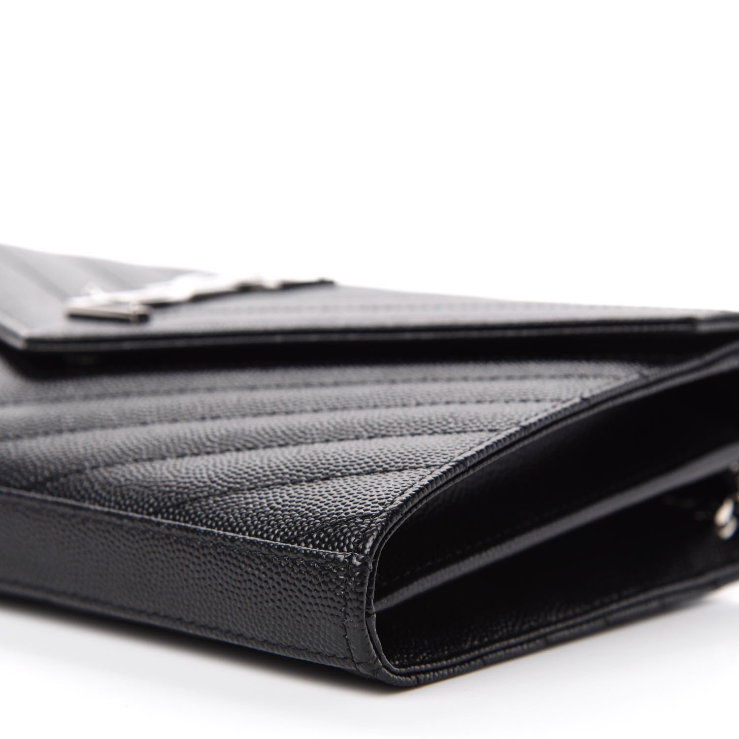 Saint Laurent Grain De Poudre Matelasse Chevron Monogram Chain Wallet Black 7 of 10