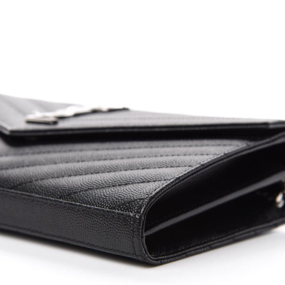 Saint Laurent Grain De Poudre Matelasse Chevron Monogram Chain Wallet Black 7 of 10
