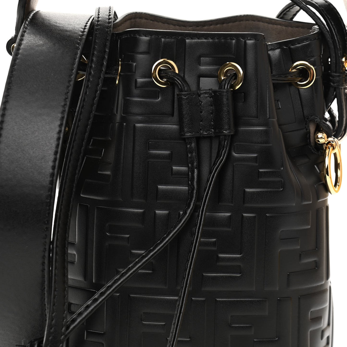 Vitello Liberty F is Fendi FF 1974 Embossed Mini Mon Tresor Bucket Bag Black