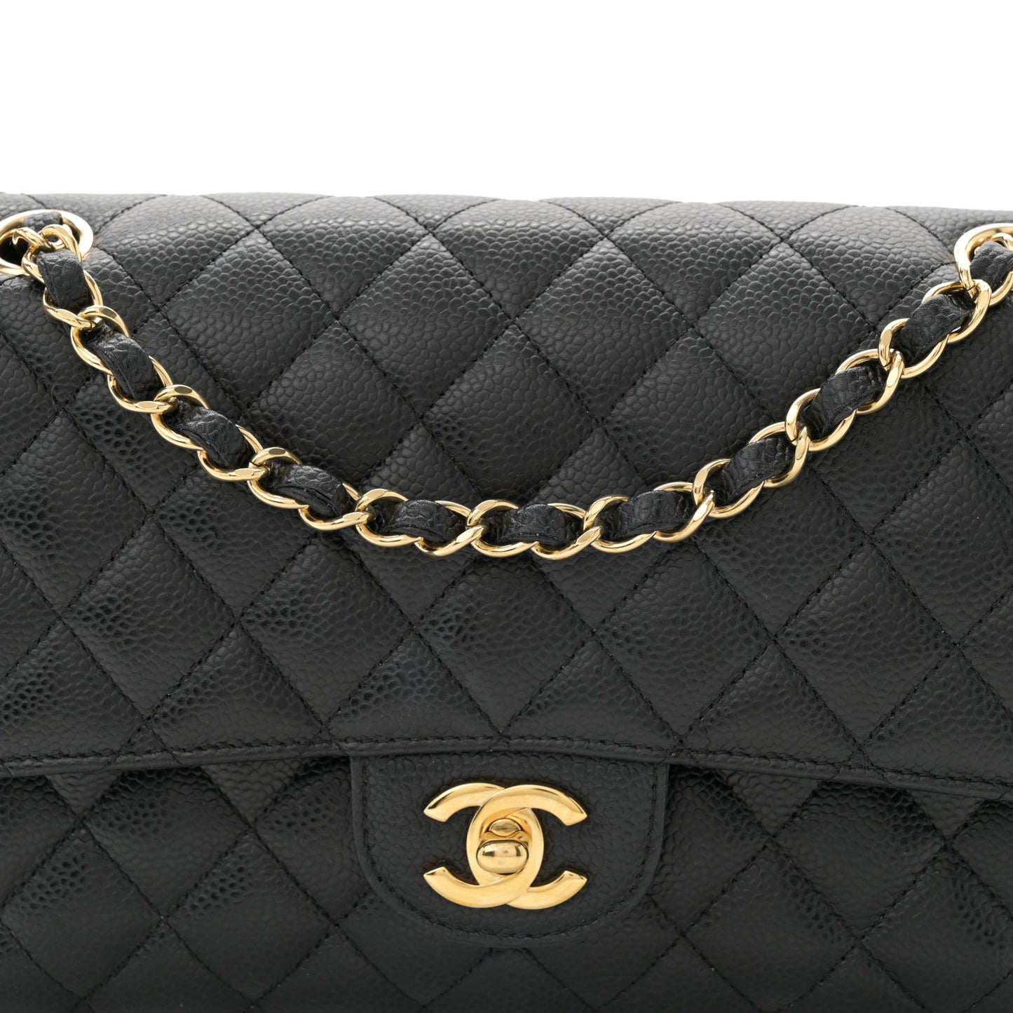 Caviar Quilted Medium Double Flap Black