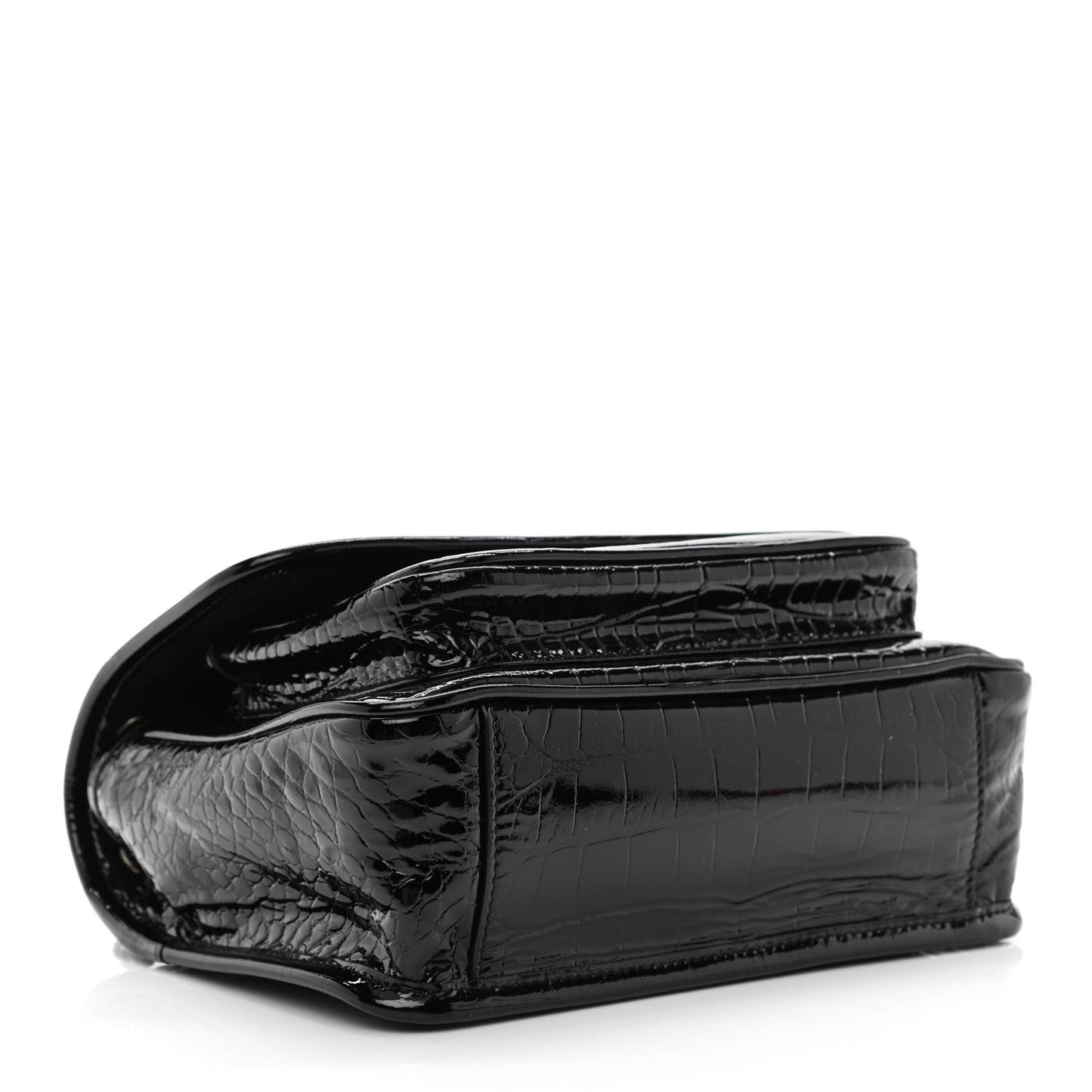 Calfskin Crocodile Embossed Matelasse Monogram Baby Niki Chain Satchel Black