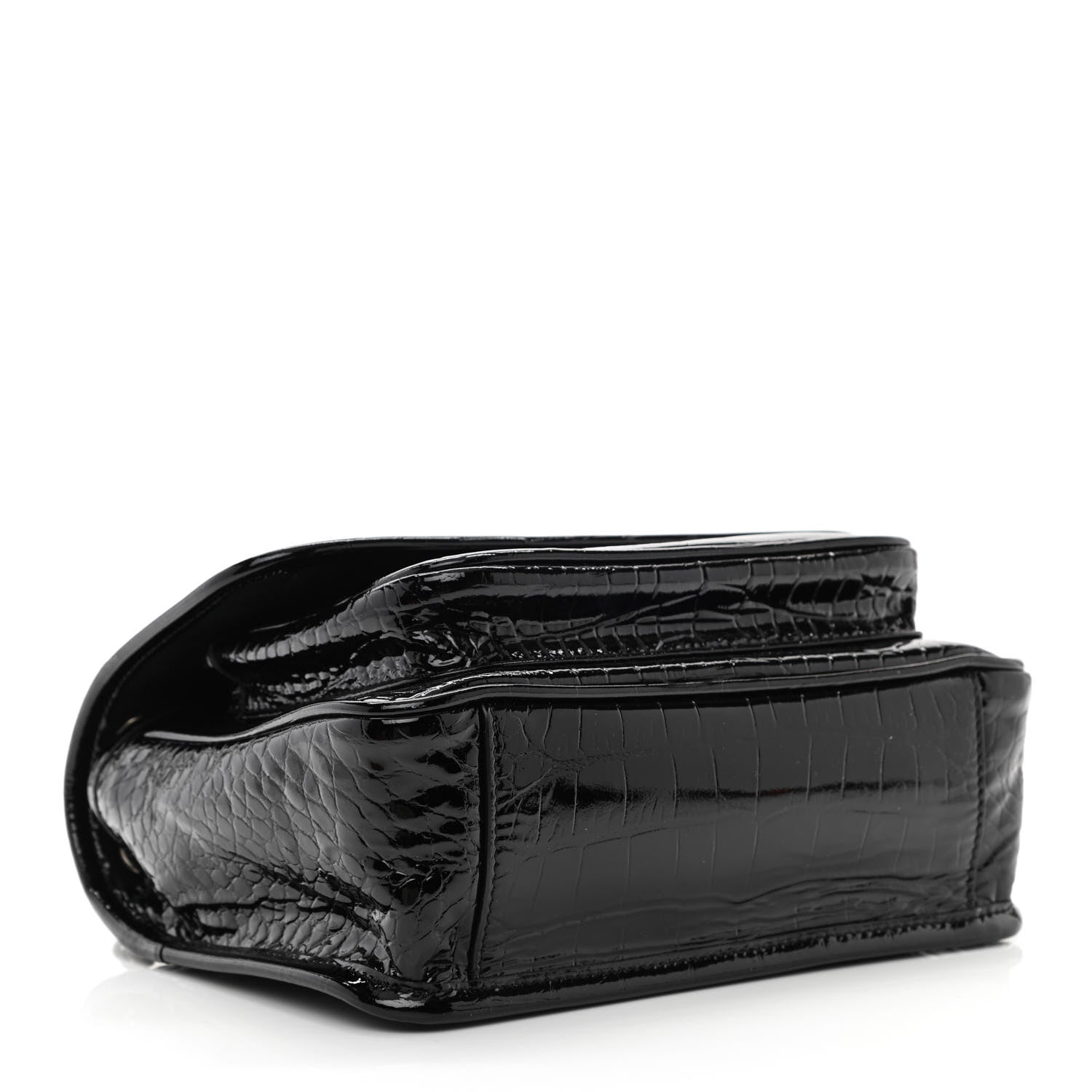 Saint Laurent Calfskin Crocodile Embossed Matelasse Monogram Baby Niki Chain Satchel Black 4 of 10